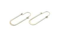 Silver Earring Wires, 4 Antique Silver Plated Brass Earring Studs, Wire Hoops  (40x13mm) D0576 H0937
