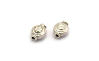 Tiny Silver Spacer Beads, 12 Antique Silver Plated Brass Floral Spacer Beads (6x8mm) N0254