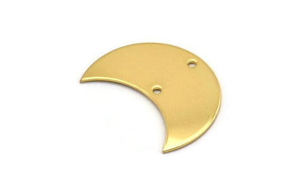 Gold Horn Pendant, 2 Gold Plated Brass Moons With 2 Holes (30x15x0.80mm) D0176