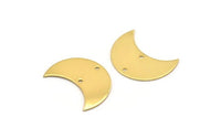 Gold Horn Pendant, 2 Gold Plated Brass Moons With 2 Holes (30x15x0.80mm) D0176