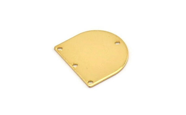 D Shaped Charm, 4 Gold Plated Brass D Shaped Connectors With 4 Holes, Earrings, Findings (16x17x0.60mm) D907