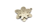Silver Flower Charm, Antique Silver Plated Brass And Raw Copper Flower Charm With 1 Loop, Copper Charms, Mixed Material (27x24x3.5mm) N2209