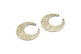 Hammered Moon Crescent Charm, Antique Silver Plated Brass Hammered Moon with 2 Holes Pendant (37x13x3mm) N0475