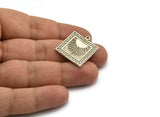Silver Square Charm, Antique Silver Plated Brass Square Charm With 1 Loop, Sun Findings, Sunshine Findings (25x22.5x1.4m) N2273