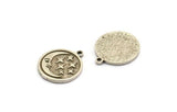 Silver Round Charm, 4 Antique Silver Plated Brass Crescent Moon And Star Charms With 1 Loop, Findings (19x17x1.4mm) N2326