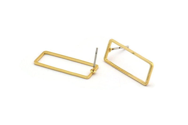Gold Rectangle Earring, 8 Gold Plated Brass Rectangle Stud Earrings (9x24x0.8mm) D0329 A1780