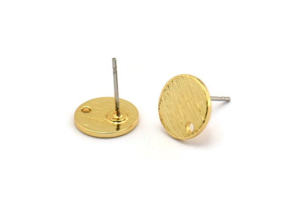 Gold Round Earring, 6 Textured Gold Plated Brass Round Stud Earrings With 1 Hole, Stamping Tags (10x1mm) D1377 A1835