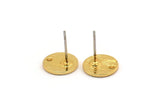 Gold Round Earring, 6 Textured Gold Plated Brass Round Stud Earrings With 1 Hole, Stamping Tags (10x1mm) D1377 A1835