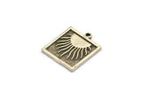 Silver Square Charm, 2 Antique Silver Plated Brass Square Charms With 1 Loop, Sun Findings, Sun Rising Findings (18x16x1.4mm) N2364