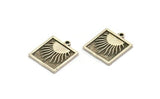 Silver Square Charm, 2 Antique Silver Plated Brass Square Charms With 1 Loop, Sun Findings, Sun Rising Findings (18x16x1.4mm) N2364