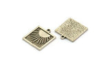Silver Square Charm, 2 Antique Silver Plated Brass Square Charms With 1 Loop, Sun Findings, Sun Rising Findings (18x16x1.4mm) N2364