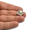 Silver Square Charm, 2 Antique Silver Plated Brass Square Charms With 1 Loop, Sun Findings, Sun Rising Findings (18x16x1.4mm) N2364