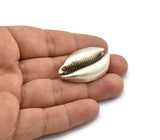 Silver Shell Finding, Antique Silver Plated Brass Cowrie Shell Finding, Pendant, Charm, Earring, Bead 38-41MM E596