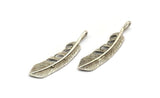 Silver Feather Pendant, Antique Silver Plated Brass Feather Charm, Feather Pendant (51x12x2.35mm) N0178