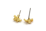 Gold Spider Earring, 6 Gold Plated Brass Spider Stud Earrings With 1 Loop (9x7mm) N1227