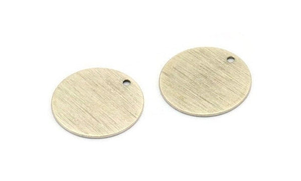 Silver Round Charm, 6 Textured Antique Silver Plated Brass Round Charms With 1 Hole, Blanks (20x0.70mm) M01360