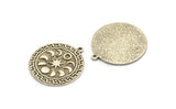 Silver Round Charm, Antique Silver Plated Brass Round Charm With 1 Loop, Moon Phases Findings, Moon Findings (28x25x1.7mm) N2376