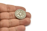 Silver Round Charm, Antique Silver Plated Brass Round Charm With 1 Loop, Moon Phases Findings, Moon Findings (28x25x1.7mm) N2376