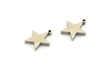 Silver Brass Star, 6 Antique Silver Plated Brass Flat Star Tags With 1 Loop (14x12.5mm) BS 1721