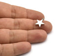 Silver Brass Star, 6 Antique Silver Plated Brass Flat Star Tags With 1 Loop (14x12.5mm) BS 1721