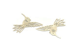 Silver Earring Charm , 4 Antique Silver Plated Brass Bird Earring Charms With 1 Loop Pendants, Findings (43x38mm) E431