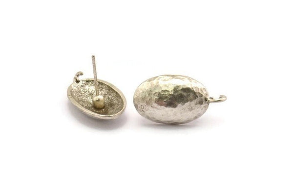 Silver Earring Post, 4 Antique Silver Plated Brass Oval Earring Posts With 1 Loop (21x12x16mm) E289