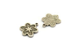 Silver Flower Charm, 4 Antique Silver Plated Brass Flower Charms With 1 Loop, Findings (18x16x1.5mm) N2389