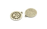 Silver Round Charm, 2 Antique Silver Plated Brass Round Charms With 1 Loop, Sun Findings, Sun Face Charms (19x17x1.4mm) N2320