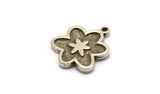 Silver Flower Charm, 4 Antique Silver Plated Brass Flower Charms With 1 Loop, Findings (18x16x1.5mm) N2389