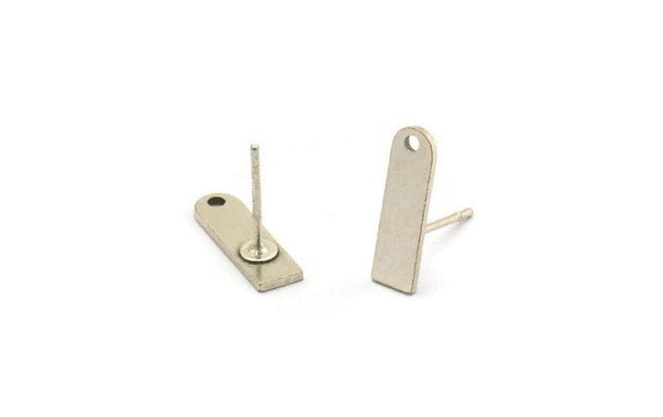 Silver Rectangle Earring, 8 Antique Silver Plated Brass Rectangle Stud Earrings With 1 Hole (14x4x0.80mm) M02583 A0118