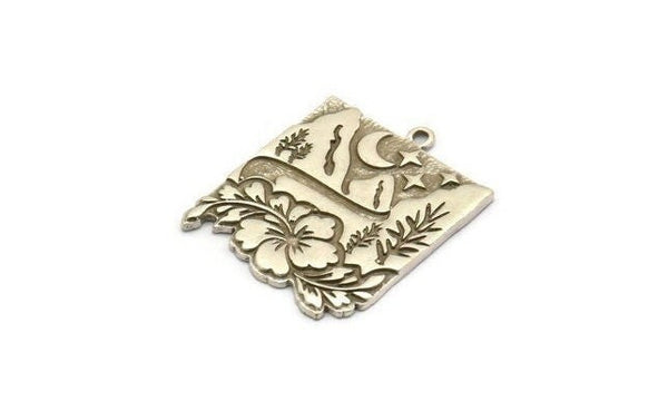Silver Square Charm, Antique Silver Plated Brass Mountain And Tree Charm With 1 Loop, Crescent Moon Charms, Findings (28x23x1.5mm) N2280