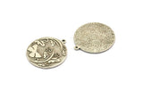 Silver Round Charm, Antique Silver Plated Brass Butterfly Charm With 1 Loop, Leaf Charms, Findings (30x27x1.5mm) N2243