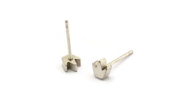 Lotus Shape Stud, 12 Stainless Steel Earring Posts With Antique Silver Plated Brass Lotus Shape Stud, Ear Studs (5x15mm) E334