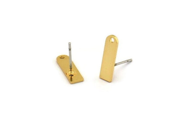 Gold Rectangle Earring, 6 Gold Plated Brass Rectangle Stud Earrings With 1 Hole (14x4x0.80mm) M02583 A0118