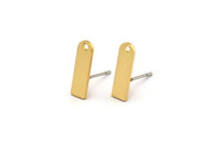 Gold Rectangle Earring, 6 Gold Plated Brass Rectangle Stud Earrings With 1 Hole (14x4x0.80mm) M02583 A0118