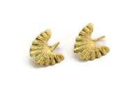Gold Leaf Earring, 2 Gold Plated Brass Ginkgo Bilabo Leaf Stud Earrings With 1 Loop (22x20mm) N1929
