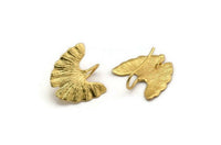 Gold Leaf Earring, 2 Gold Plated Brass Ginkgo Bilabo Leaf Stud Earrings With 1 Loop (22x20mm) N1929