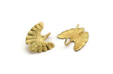 Gold Leaf Earring, 2 Gold Plated Brass Ginkgo Bilabo Leaf Stud Earrings With 1 Loop (22x20mm) N1929