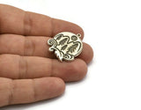 Silver Round Charm, Antique Silver Plated Brass Charm With 1 Loop, Mountain Findings, Tree Findings (28x24x1.5mm) N2234