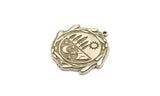 Silver Round Charm, Antique Silver Plated Brass Mountain And Tree Charm With 1 Loop, Sun Charms, Crescent Moon Charms (29x28x1.5mm) N2263