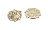 Silver Round Charm, Antique Silver Plated Brass Mountain And Tree Charm With 1 Loop, Sun Charms, Crescent Moon Charms (29x28x1.5mm) N2263