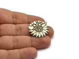 Silver Flower Charm, Antique Silver Plated Brass Flower And Hearts Charm With 1 Loop, Findings (29.5x27x1.5mm) N2257