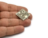 Silver Square Charm, Antique Silver Plated Brass Sun And Palm Tree Charm With 1 Loop, Sea Charms, Boat Charms, Findings (26x26x1.5mm) N2231