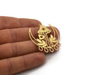 Brass Moon Charm, 2 Raw Brass Mushroom And Crescent Moon Shaped Charms With 1 Loop, Findings (44x34x0.60mm) SMP0425 A5464