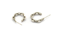 Silver Chain Earring, 4 Antique Silver Plated Brass Soldered Chain Shaped Stud Earrings (20x4mm) N1933