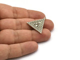 Silver Triangle Charm, 2 Antique Silver Plated Brass Triangle Charms With 1 Loop, Moon Phases Findings, Star Findings (26x25x1.5mm) N2360