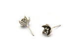 Silver Flower Earring, 4 Antique Silver Plated Brass Flower Stud Earrings (9mm) N1934