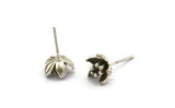 Silver Flower Earring, 4 Antique Silver Plated Brass Flower Stud Earrings (9mm) N1934