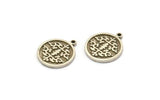 Silver Round Charm, 4 Antique Silver Plated Brass Round Charms With 1 Loop, Motif Findings, Ethnic Motif Findings (18.5x16x1.4mm) N2304