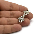 Silver Chain Earring, 2 Antique Silver Plated Brass Honeycomb Shaped Soldered Chain Stud Earrings N1824